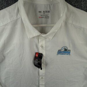 Under Armour Button Up Shirt Men Long Sleeve White 2XL Loose Fit $70 Heat Gear